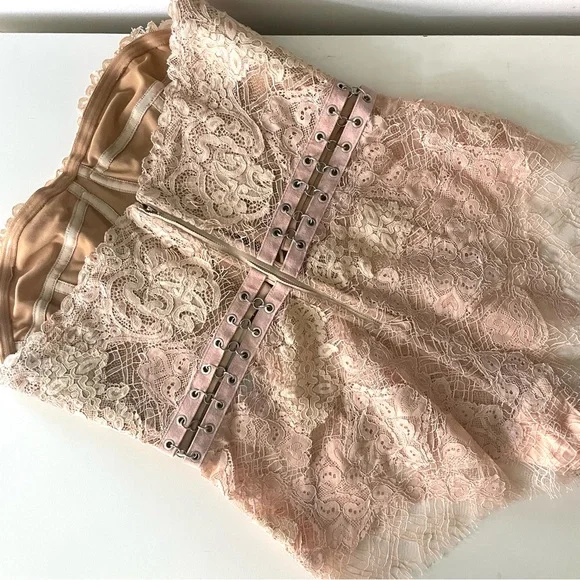 NWT Jonathan Simkhai Grommet Lariat Lace Bustier Bodysuit